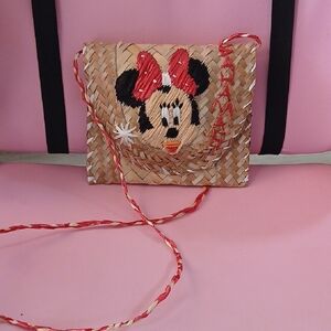 Kids Cartoon Straw Crossbody Bag - Red and Tan